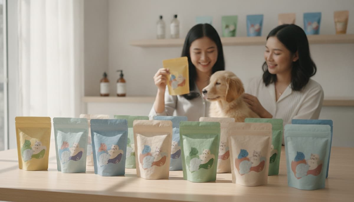 Produk hasil maklon snack kucing dalam kemasan siap jual untuk brand pet care
